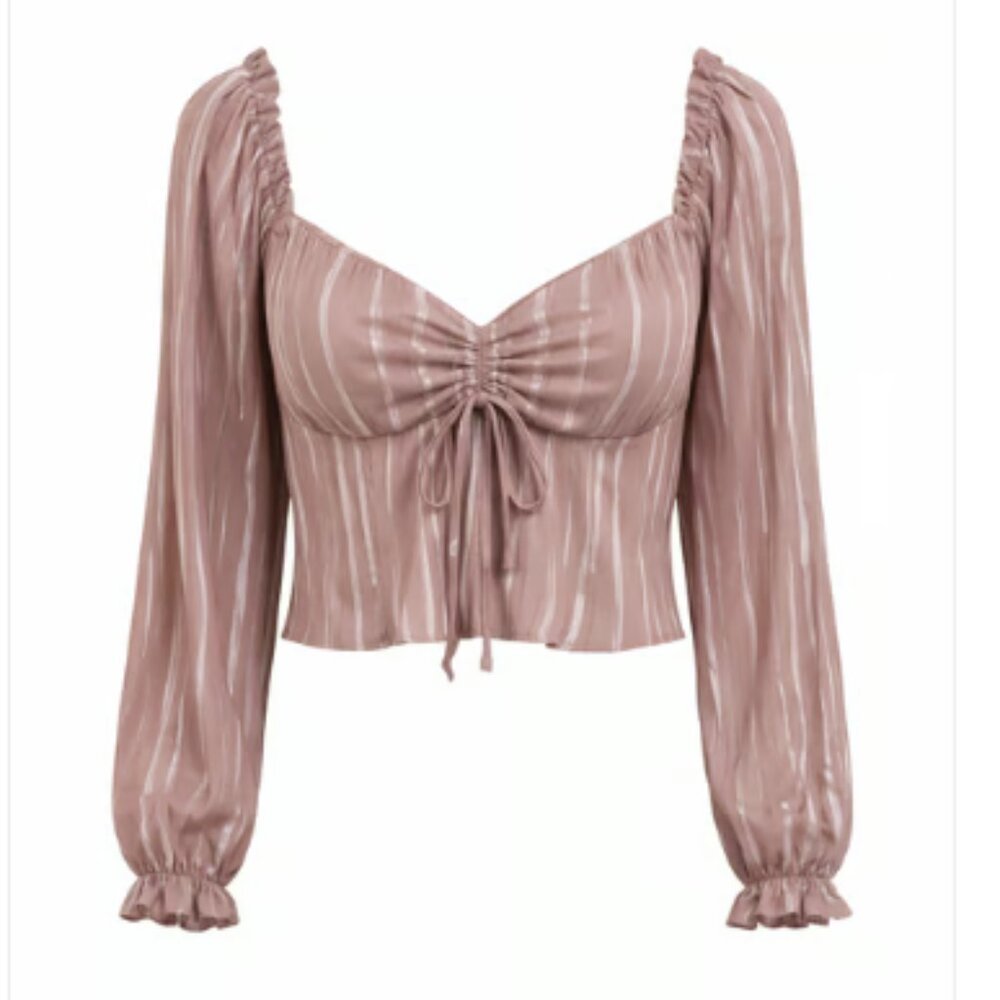 Kirious Los Angeles mauve long puff sleeves cropped blouse Size Large